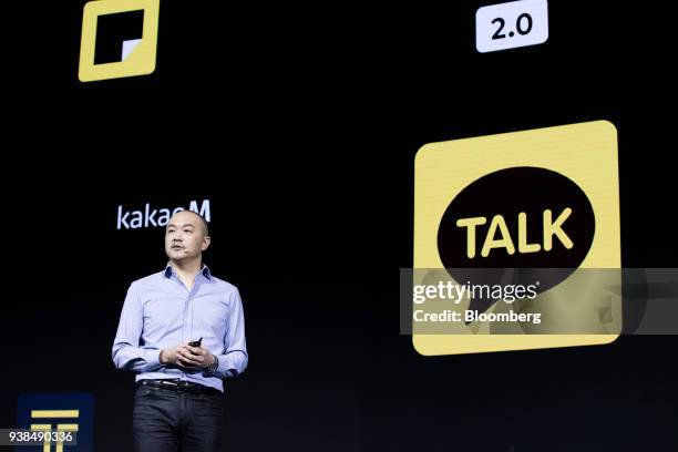 Joh Su-yong, co-chief executive officer of Kakao Corp., speaks during a news conference in Seoul, South Korea, on Tuesday, March 27, 2018. Kakao is...