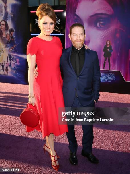 Clare Grant and Seth Green attend the Premiere of Warner Bros. Pictures' 'Ready Player One' at Dolby Theatre on March 26, 2018 in Hollywood,...