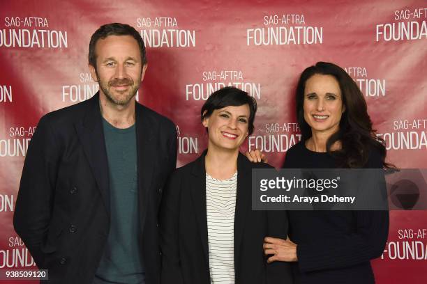 Chris O'Dowd, Stacey Wilson Hunt and Andie MacDowell attend the SAG-AFTRA Foundation Conversations Screening of "Love After Love" at SAG-AFTRA...
