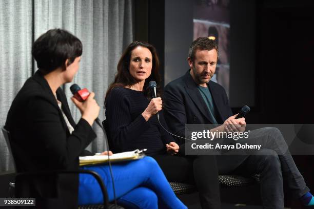 Andie MacDowell and Chris O'Dowd attend the SAG-AFTRA Foundation Conversations Screening of "Love After Love" at SAG-AFTRA Foundation Screening Room...