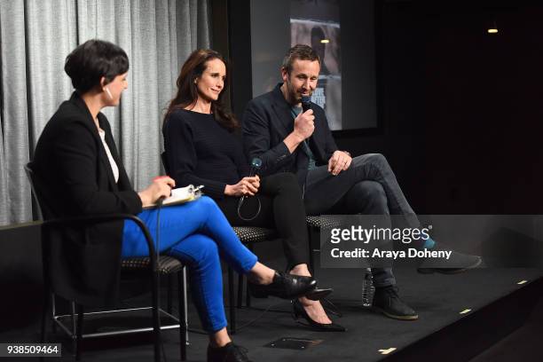 Stacey Wilson Hunt, Andie MacDowell and Chris O'Dowd attend the SAG-AFTRA Foundation Conversations Screening of "Love After Love" at SAG-AFTRA...