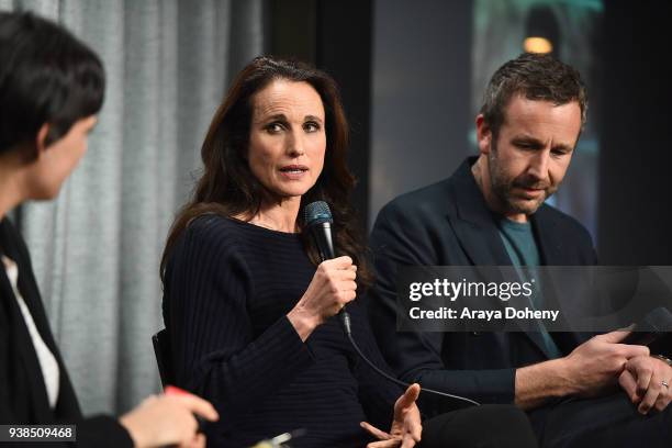 Andie MacDowell and Chris O'Dowd attend the SAG-AFTRA Foundation Conversations Screening of "Love After Love" at SAG-AFTRA Foundation Screening Room...