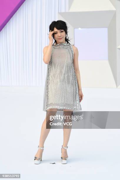 Singer Wu Mochou attends Chinese Top Ten Music Awards at Mercedes-Benz Arena on March 26, 2018 in Shanghai, China.