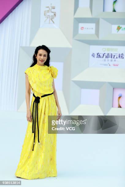 Singer Karen Mok attends Chinese Top Ten Music Awards at Mercedes-Benz Arena on March 26, 2018 in Shanghai, China.