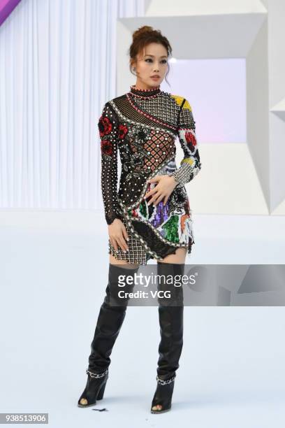 Singer Joey Yung attends Chinese Top Ten Music Awards at Mercedes-Benz Arena on March 26, 2018 in Shanghai, China.