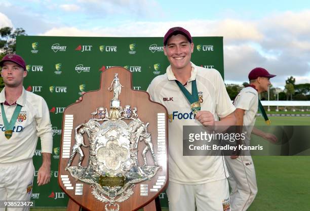 Matthew Renshaw of Queensland celebrates victory after day five of the Sheffield Shield final match between Queensland and Tasmania at Allan Border...