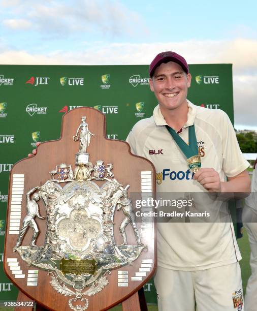 Matthew Renshaw of Queensland celebrates victory after his team wins the Sheffield Shield final during day five of the Sheffield Shield final match...