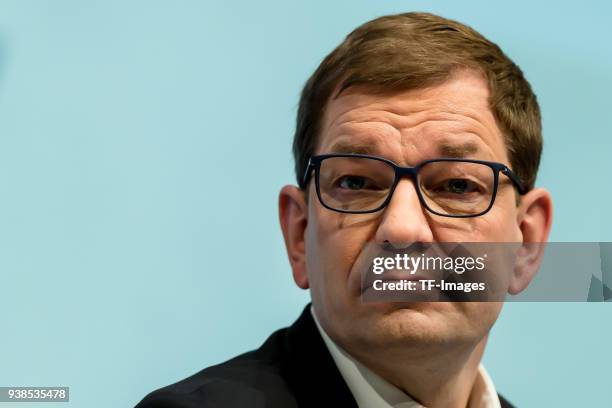 Member of the Board Markus Duesmann looks on during the annual results press conference of BMW AG on March 21, 2018 in Munich, Germany.
