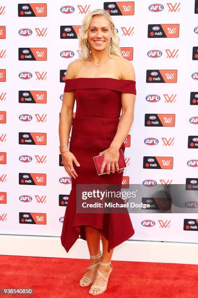 Erin Phillips of the Crows poses at the 2018 AFW Awards at The Peninsula on March 27, 2018 in Melbourne, Australia.