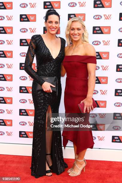 Erin Phillips of the Crows poses with partner Tracey Phillips at the 2018 AFW Awards at The Peninsula on March 27, 2018 in Melbourne, Australia.