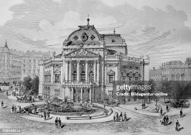 The Volkstheater in Vienna was founded in 1889 by request of the citizens of Vienna, Austria, illustration, woodcut from 1880.