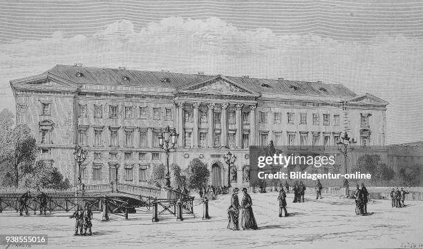 Second palais of Christiansborg, Kopenhagen, Denmark, The second Christiansborg burned down in 1884. Saved were the showgrounds and Hansen's chapel,...