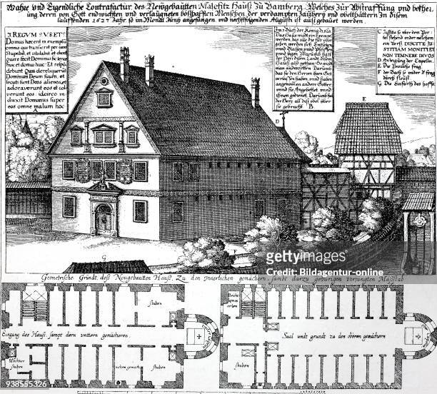 Copper engraving from the Drudenhaus, Malefizhaus, Trudenhaus, Witch prison from 1627 in Bamberg built by Prince Bishop Johann Georg II Fuchs of...