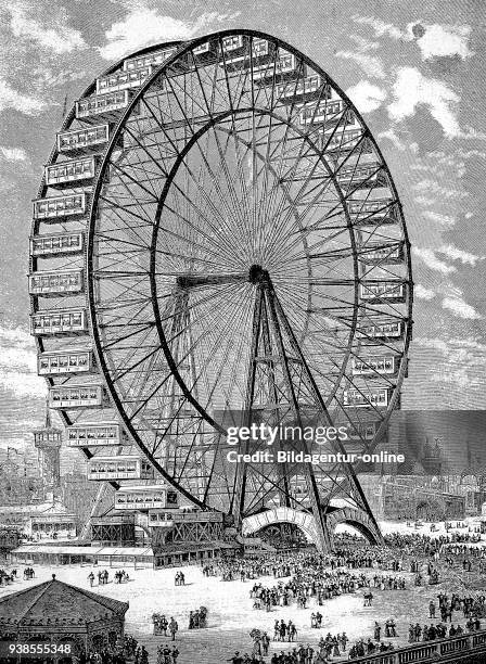 The giant air carousel at the 1893 Chicago World Exhibition, World's Columbian Exposition also featured The Chicago World's Fair, America, historical...