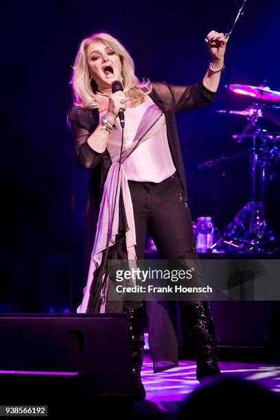 British singer Bonnie Tyler performs live on stage during a concert at the Friedrichstadtpalast on March 21, 2018 in Berlin, Germany.