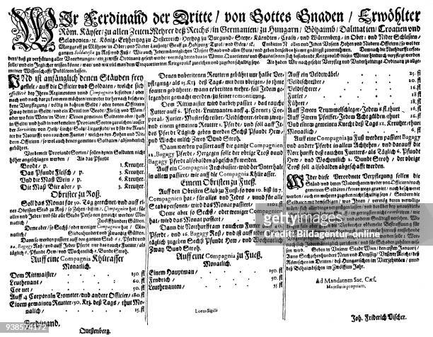 Imperial dietary ordinance from 1639, Ferdinand III. In the seventeenth and eighteenth centuries, the order of the diet was a list of the wages of...