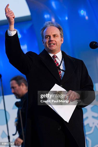 Neil Mulholland, President & CEO, National Park Foundation makes some opening remarks at the 2009 National Christmas Tree Lighting Ceremony and the...