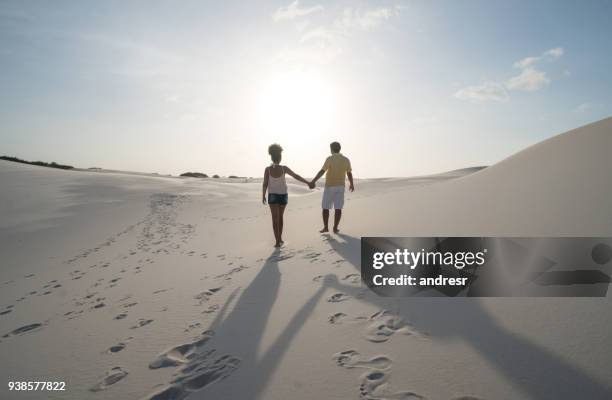 amando o casal brasileiro andando no deserto de mãos dadas - lencois maranhenses national park - fotografias e filmes do acervo