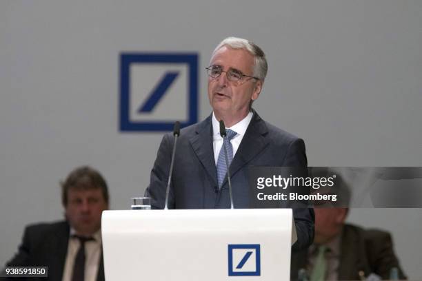 Paul Achleitner, chairman of Deutsche Bank AG, speaks during the bank's annual general meeting in Frankfurt, Germany, on Thursday, May 18, 2017....