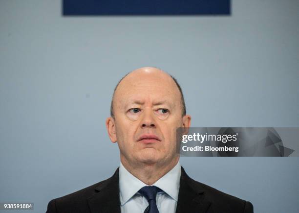 John Cryan, chief executive officer of Deutsche Bank AG, pauses during a fourth quarter results news conference in Frankfurt, Germany, on Friday,...