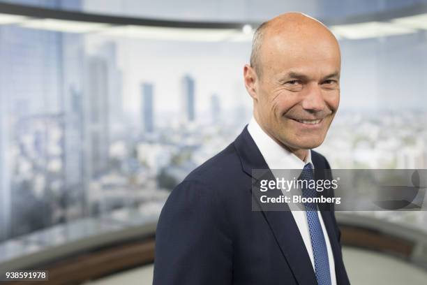 Marcus Schenck, chief financial officer of Deutsche Bank AG, poses for a photograph following a Bloomberg Television interview as the bank releases...
