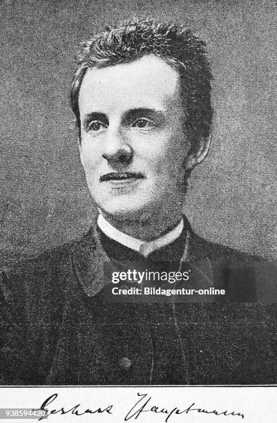 Gerhart Johann Robert Hauptmann, 1862-1946, German dramatist and novelist and promoter of literary naturalism, woodcut from the year 1880.