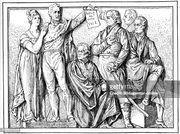 From left, Queen Louise, Frederick William III, Frederick Daniel Ernst Schleiermacher, Johann Gottlieb Fichte, Georg Wilhelm Friedrich Hegel, Johann...