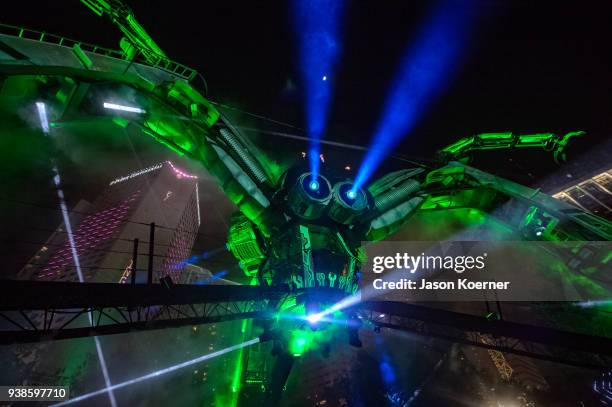 General view of the Resistance Arcadia Spider stage during Ultra Music Festival 2018 at Bayfront Park on March 24, 2018 in Miami, Florida.