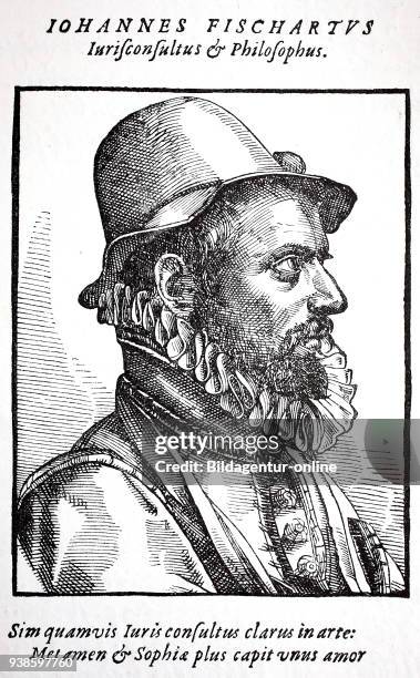 Portrait of Johann Baptist Fischart, c. 1545 - 1591, a German satirist and publicist, historical image or illustration, published 1890, digital...