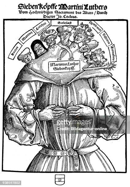 Facsimile, flyer from the Reformation period against Martin Luther, Martinus Luther Siebenkopf, Germany, historical image or illustration, published...