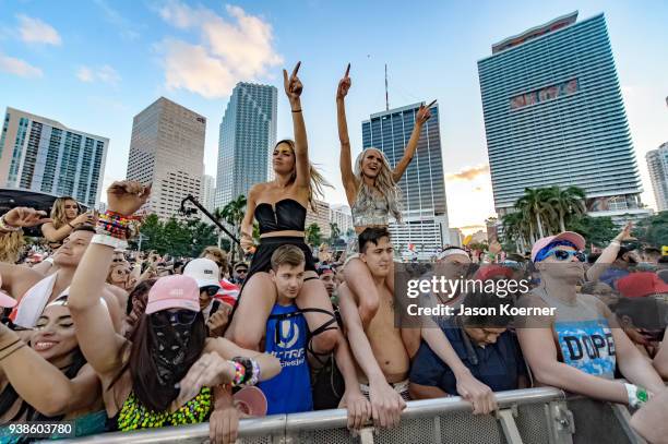 General view of fans during Ultra Music Festival 2018 at Bayfront Park on March 24, 2018 in Miami, Florida.