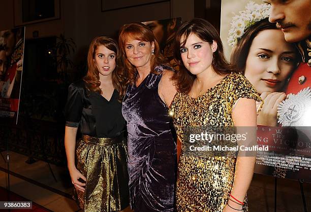 Actress Princess Beatrice of York, producer Duchess of York Sarah Ferguson, and actress Princess Eugenie of York arrive at The Young Victoria Los...