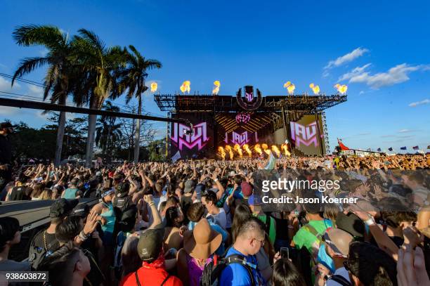 General view of main stage during Ultra Music Festival 2018 at Bayfront Park on March 24, 2018 in Miami, Florida.