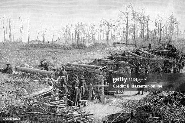 Battery No. 8, Prussian artillery during the siege of Paris, in the Franco-Prussian War 1870 - 1871, reproduction of a woodcut from 1882, digital...