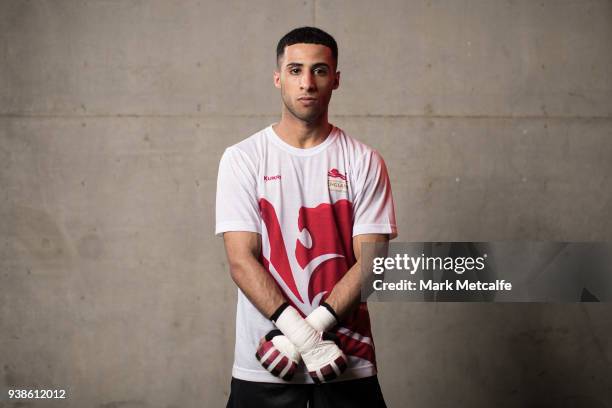 Galal Yafai poses during a Team England media opportunity ahead of the 2018 Gold Coast Commonwealth Games, at Lang Park PCYC on March 27, 2018 in...