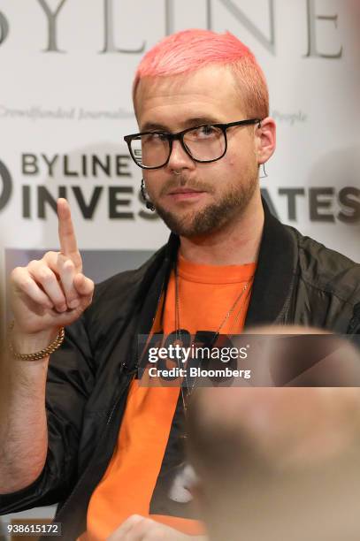 Christopher Wylie, former contractor for Cambridge Analytica, gestures as he speaks during an event at the Frontline Club in London, U.K., on Monday,...