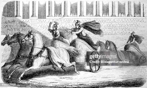 Chariot races, Chariot racing, in the circus of ancient Rome, 100BC, the story of the ancient Rome, roman Empire, Italy.