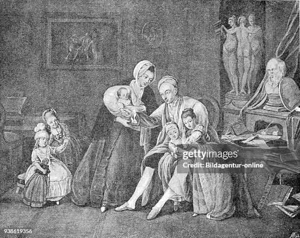 Christoph Martin Wieland, 1733 - 1813, a German poet and writer, here with his wife Anna Dorothea Hillenbrand and the children. Wieland, seine Frau...