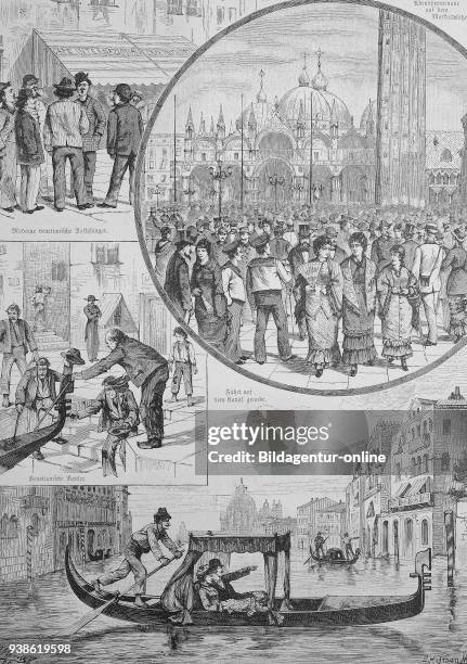 Scenes from the Venice of the 19th century, Italy, gondola, St. Mark's Square, beggars and folksongs, Szenen aus dem Venedig des 19. Jahrhunderts,...