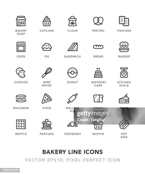 bakery line icons - biscuit stock illustrations