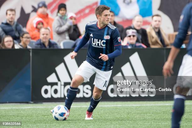 March 24: Kelyn Rowe of New England Revolution in action during the New England Revolution Vs New York City FC regular season MLS game at Gillette...