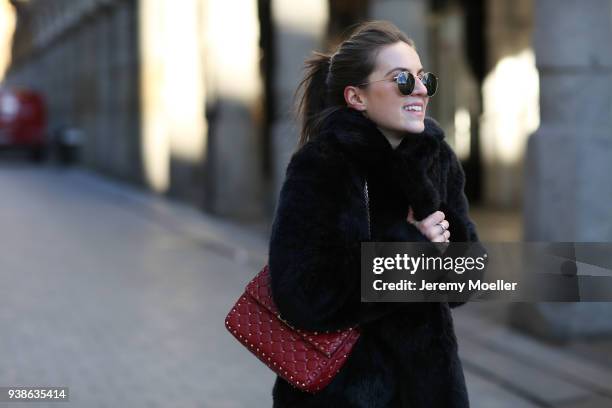 Sonja Paszkowiak from Shoppisticated wearing a &other Storie jacket, Valentino bag, shades from Ray Ban on January 08, 2018 in Hamburg