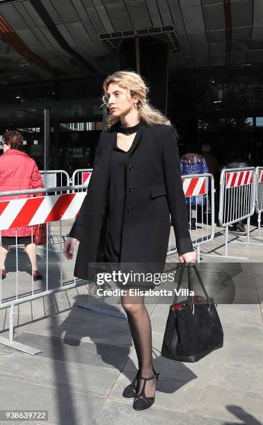 Marianna Madia arrives to pay tribute to Fabrizio Frizzi, as his body lies in State, at the headquarters of RAI in Viale Mazzini on March 27, 2018 in...