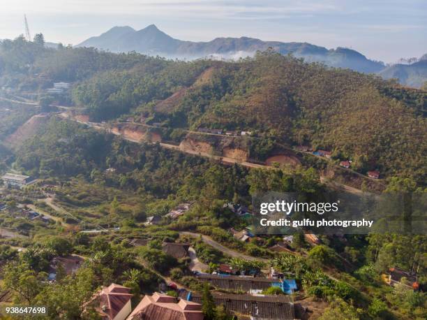 munnar town aerial view - kerala waterfall stock pictures, royalty-free photos & images