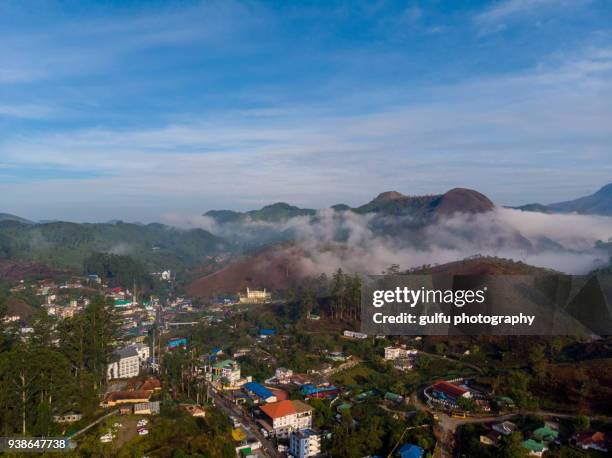 munnar town aerial view - kerala waterfall stock pictures, royalty-free photos & images