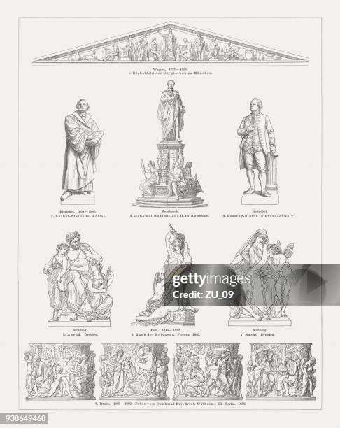 european sculpture art, 19th century, wood engravings, published in 1897 - drake stock illustrations