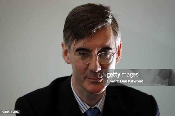 Conservative MP Jacob Rees-Mogg gives a Brexit speech at Carlton Gardens on March 27, 2018 in London, England. The speech was hosted by the pro...