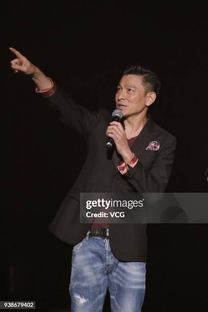 Actor and singer Andy Lau performs during singer Jay Chou's 'The Invincible 2 Concert Tour 2018' on March 25, 2018 in Hong Kong, China.