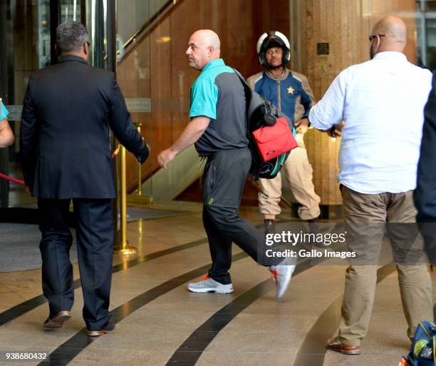 Coach, Darren Lehmann of Australia during the Australian Cricket team arrival at Sandton Towers hotel on March 27, 2018 in Johannesburg, South Africa.