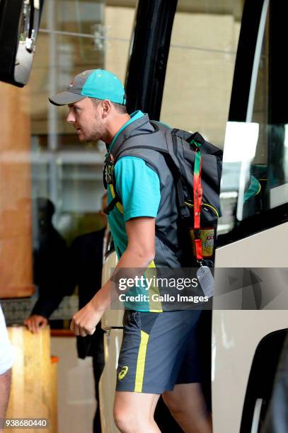 Josh Hazlewood of Australia during the Australian Cricket team arrival at Sandton Towers hotel on March 27, 2018 in Johannesburg, South Africa.
